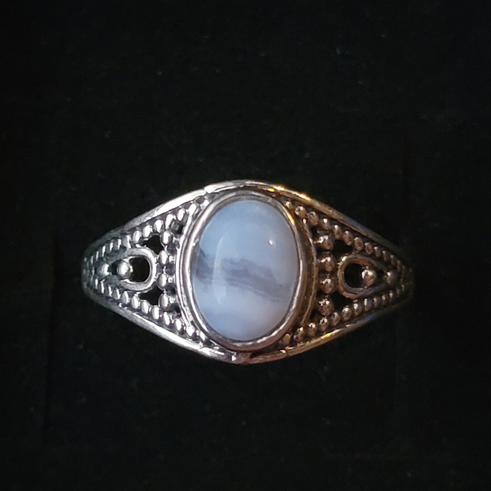 Blue Lace Agate Sterling Silver Class Ring Signed Size 9